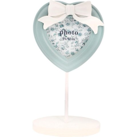 Siwa Dekoracyjna Ramka na Zdjęcie w Kształcie Serca z Kokardą na Podstawce