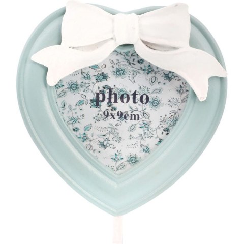 Siwa Dekoracyjna Ramka na Zdjęcie w Kształcie Serca z Kokardą na Podstawce