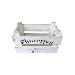 Skrzynka Drewniana Biała z Czarnym Nadrukiem Średniej Wielkości 23,5x13x14 cm