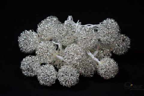 Srebrne Lampki Dekoracyjne w Kształcie Kulek ze Sprężynkami LED - 20 sztuk [DEC-15F-0002]