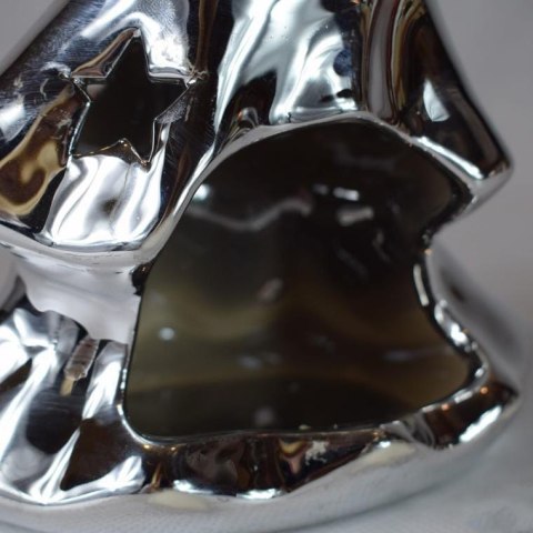 Srebrny Lampion Ceramiczny w Kształcie Choinki na Świecę Tealight