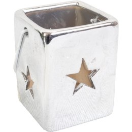 Srebrny Lampion Ceramiczny z Gwiazdką o Wielkości 7x5.5 cm