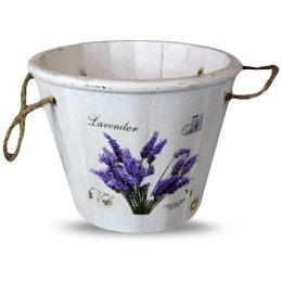 Średnia Biała Drewniana Osłonka z Motywem Lawendy 14x18 cm