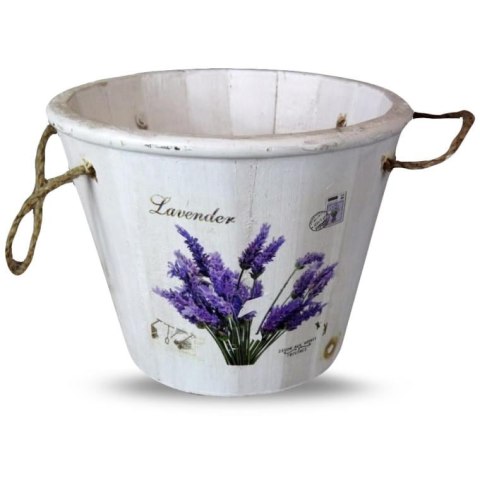 Średnia Biała Drewniana Osłonka z Motywem Lawendy 14x18 cm