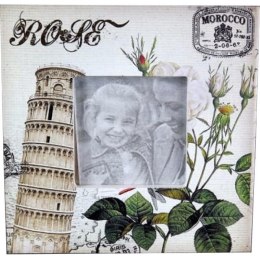 Stojąca ramka na zdjęcie z motywem kwiatowym i wieżą 14,5x14,5cm