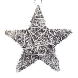 Świąteczna Gwiazda z Rattanu w Kolorze Srebrnym do Zawieszenia
