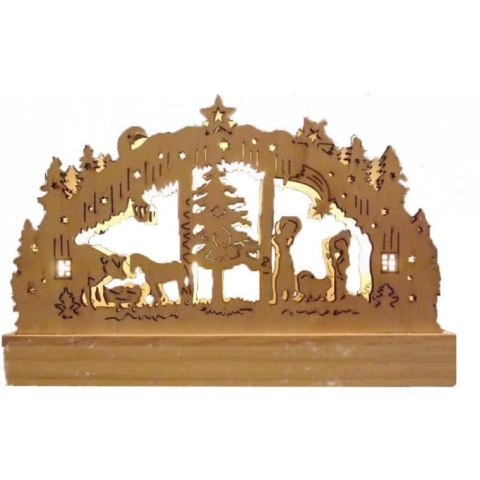 Świecznik Drewniany LED w Kształcie Szopki Bożonarodzeniowej