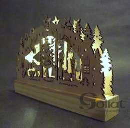 Świecznik Drewniany LED w Kształcie Szopki Bożonarodzeniowej