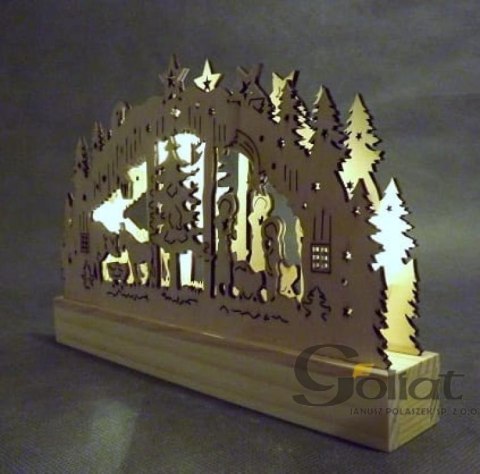 Świecznik Drewniany LED w Kształcie Szopki Bożonarodzeniowej