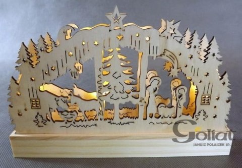 Świecznik Drewniany LED w Kształcie Szopki Bożonarodzeniowej