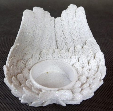 Świecznik Tealight z Białymi Opalizującymi Skrzydłami z Polirezyny
