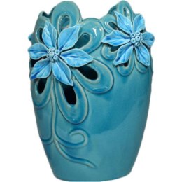 Wazon Turkusowy z Motywem Kwiatowym o Antycznym Wykończeniu 32 cm