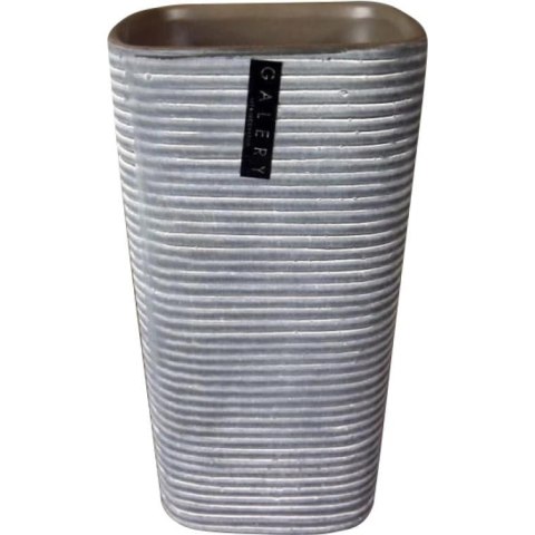 Wazon ceramiczny kwadratowy w prążki grafitowo-brązowy 11x11x20 cm