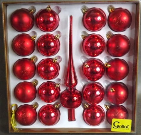 Zestaw 20 Czerwonych Bombek Plastikowych z Czubkiem o Wyglądzie Szklanych