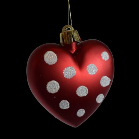 Zestaw 4 Czerwonych Bombek Choinkowych w Kształcie Serca Ozdobionych Brokatem 6cm
