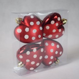 Zestaw 4 Czerwonych Bombek Choinkowych w Kształcie Serca Ozdobionych Brokatem 6cm