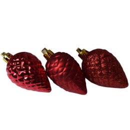Zestaw 6 Czerwonych Bombek Choinkowych w Kształcie Szyszek - Mix Mat i Połysk
