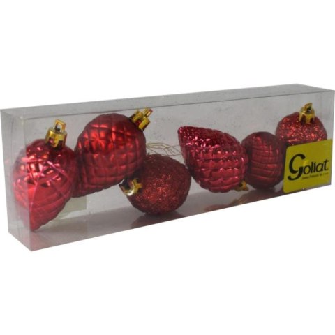 Zestaw 6 Czerwonych Bombek Choinkowych w Kształcie Szyszek - Mix Mat i Połysk