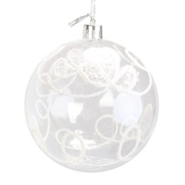 Zestaw 6 Przeźroczystych Bombek Plastikowych z Białym Brokatem, 8 cm