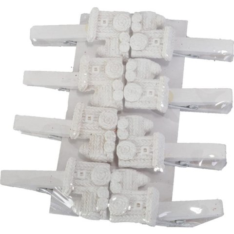 Zestaw 8 Klamerek z Figurkami Pociągów 4.5 cm - Kolor Biały