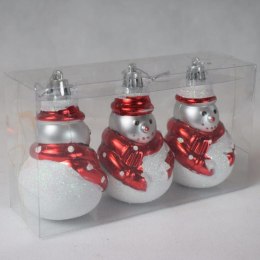 Zestaw Trzech Bombek Ozdobnych w Kształcie Bałwanków w Kolorze Biało-Czerwonym