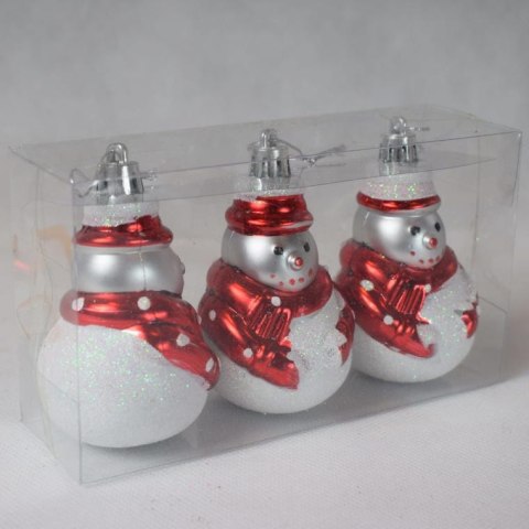 Zestaw Trzech Bombek Ozdobnych w Kształcie Bałwanków w Kolorze Biało-Czerwonym