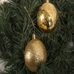 Złoty Komplet 4 Bombek Plastikowych 6cm - 2 Brokatowe i 2 z Połyskiem z Brokatowym Dekorem