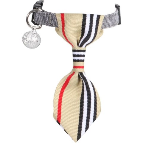 Beżowa Obroża Elegancka z Krawatem i Dzwoneczkiem dla Zwierząt Domowych