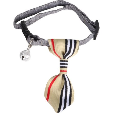 Beżowa Obroża Elegancka z Krawatem i Dzwoneczkiem dla Zwierząt Domowych