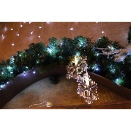 Biała Kurtyna Świetlna LED w Kształcie Śnieżynki na Baterie z Wyłącznikiem Czasowym