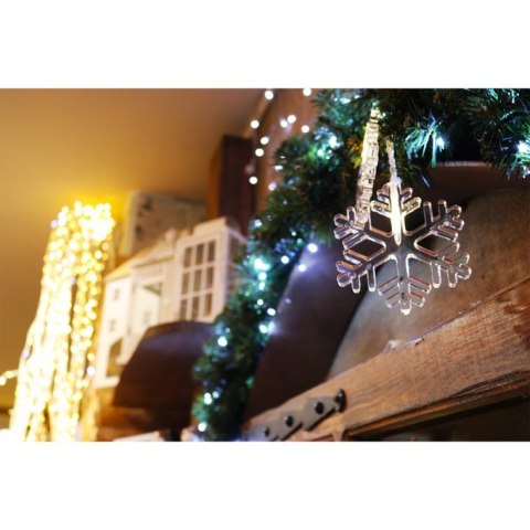 Biała Kurtyna Świetlna LED w Kształcie Śnieżynki na Baterie z Wyłącznikiem Czasowym