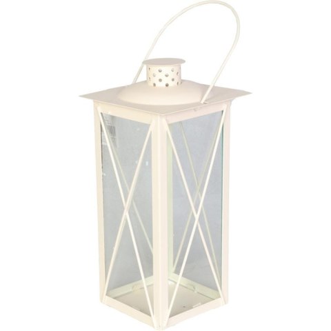 Biała Metalowa Latarnia Dekoracyjna 40 cm z Rączką do Przenoszenia