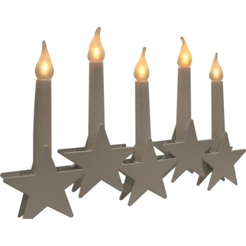 Biały Metalowy Świecznik Stojący z 5 LED Gwiazdkami i Zasilaniem Bateryjnym