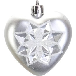 Bombki Świąteczne w Kształcie Serc z Brokatowym Dekorem - Grafitowe, Komplet 4 Sztuk