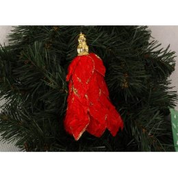 Dekorowana bombka w kształcie dzwonka z brokatowymi płatkami materiału 12 cm, czerwona