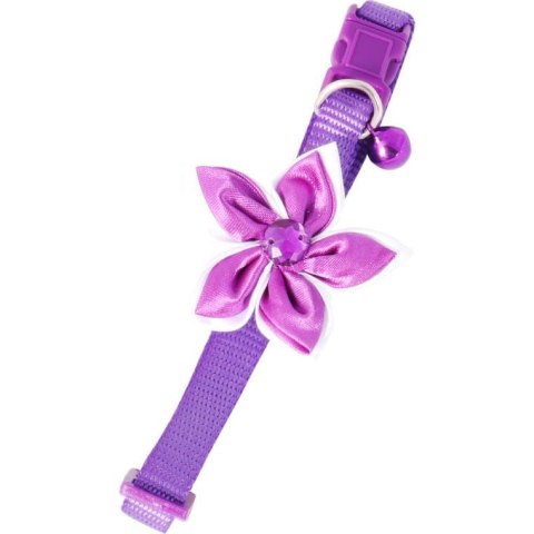 Fioletowa Obroża dla Zwierząt z Ozdobnym Kwiatkiem i Praktycznym Dzwoneczkiem