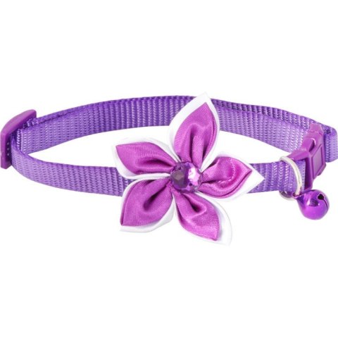 Fioletowa Obroża dla Zwierząt z Ozdobnym Kwiatkiem i Praktycznym Dzwoneczkiem