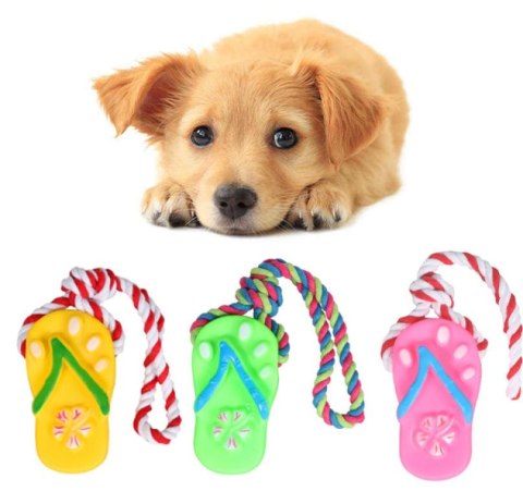 Gryzak piszczący różowy laczek ze sznurkiem