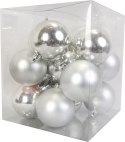 Komplet 16 matowych i błyszczących bombek plastikowych srebrnych 6 cm w boksie PVC
