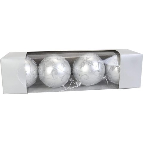 Komplet 4 bombek plastikowych 6 cm srebrne