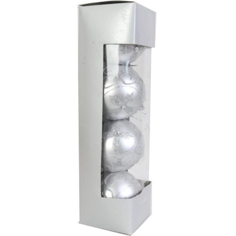 Komplet 4 bombek plastikowych 6 cm srebrne