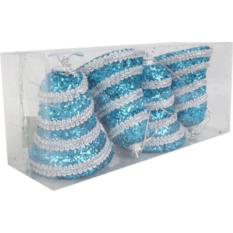 Komplet 4 dzwonków cekinowych niebiesko srebrnych 7 cm