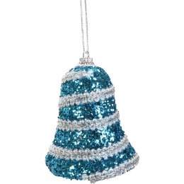 Komplet 4 dzwonków cekinowych niebiesko srebrnych 7 cm