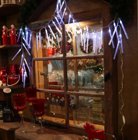 Komplet 40 białych lampek choinkowych LED w kształcie sopli z pęcherzykami powietrza, zasilanych sieciowo