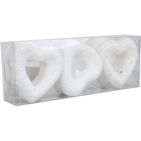 Komplet 6 Białych Opalizujących Serduszek Styropianowych 5.5 cm w Boxie PVC