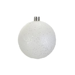 Komplet 6 Przeźroczystych Bombek Plastikowych z Białym Brokatem, 8 cm