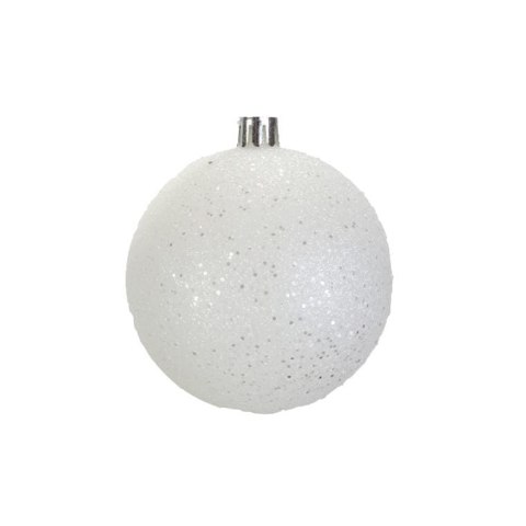 Komplet 6 Przeźroczystych Bombek Plastikowych z Białym Brokatem, 8 cm