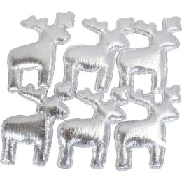 Komplet 6 Srebrnych Reniferów z Błyszczącego Materiału do Przyklejenia