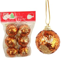 Komplet 6 bombek brokatowych pomarańczowych 6 cm