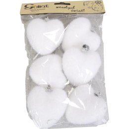 Komplet 6 flokowanych serc zawieszek 6.5 cm